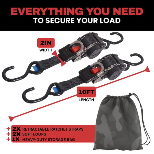 2"x10" Retractable Ratchet Straps