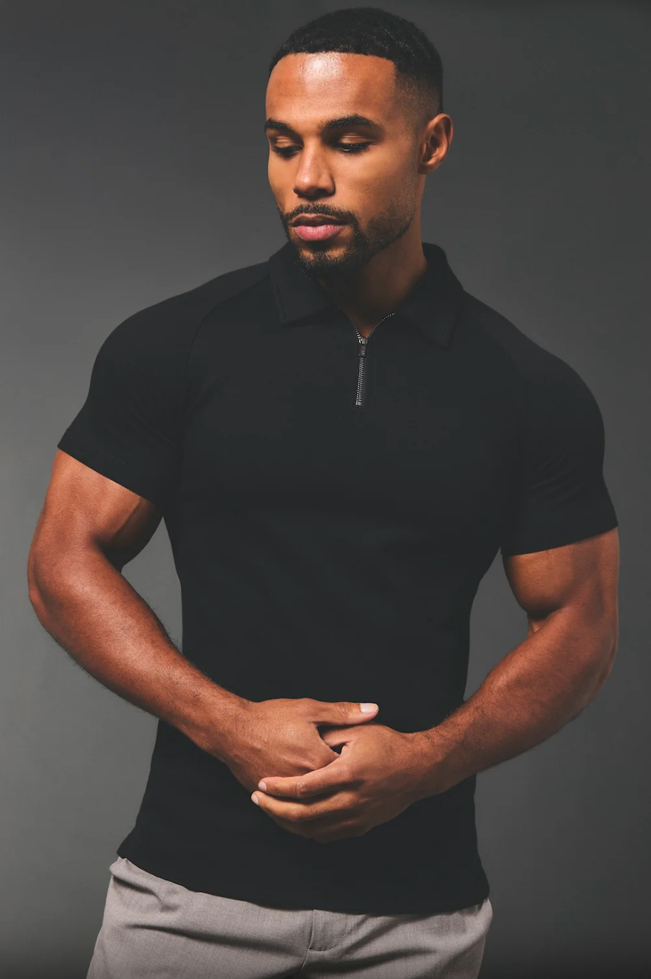 QUARTER ZIP POLO IN BLACK